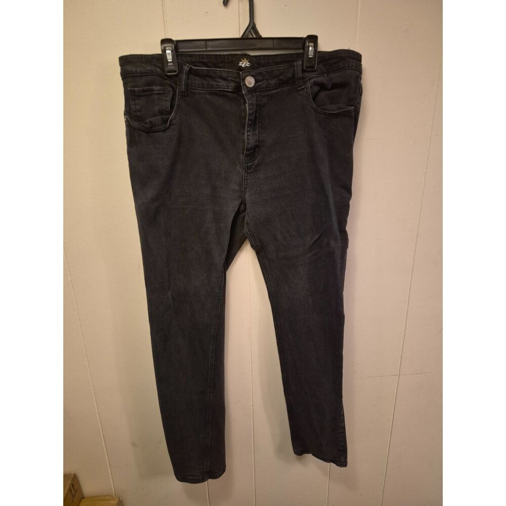ZLZ Men's 40W Black Washed Slim Straight Jeans Stretch Denim